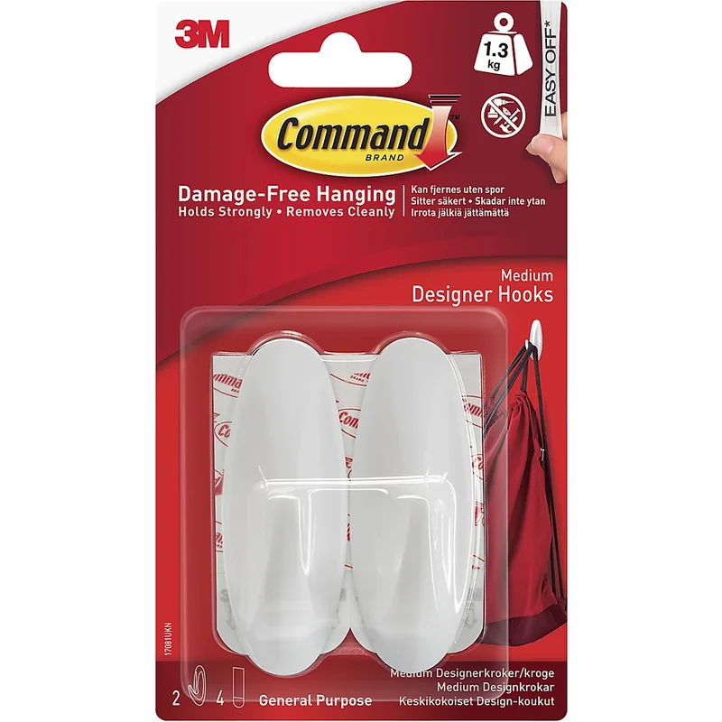 3M Command Selvklæbende Kroge Design Medium Hvid 2-pak