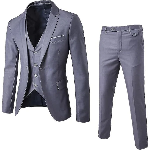 Herre 3-delt Slim Fit Sæt Én Knap Ensfarvet Jakke Vest Bukser Business Sæt-yky
