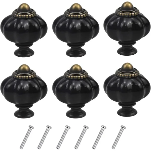 6 pcs Vintage Pumpkin Knobs, Antique Furniture Handles, Drawer Door Knobs Acrylic Pull Handles with Screws for Kitchen Cabinet, Dresser, Wardrobe (Bl