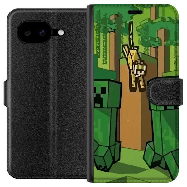 Kompatibel Tegnebogsetui til Google Pixel 10a Pixel-inspireret spilmotiv med grønne monstre og blokeret fantasi-verden