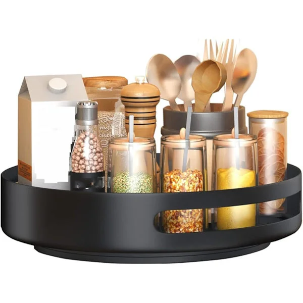30 cm Black Rotating Tray Metal Steel Spice Rack & Rotating Storage Cabinet