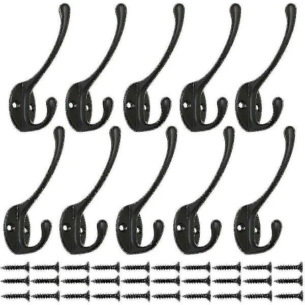 10 pieces vintage black wardrobe hooks, wall hooks metal hook coat hooks with 25 screws