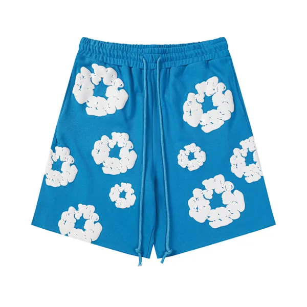 Denim Tears Shorts för män och kvinnor, Street Style Hip Hop Casual, Blå, Storlek S