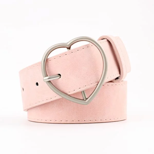 Dame Mode PU Læder Kjole & Jeans Taljebælte til Piger og Damer Hjerte Spænde (Pink)