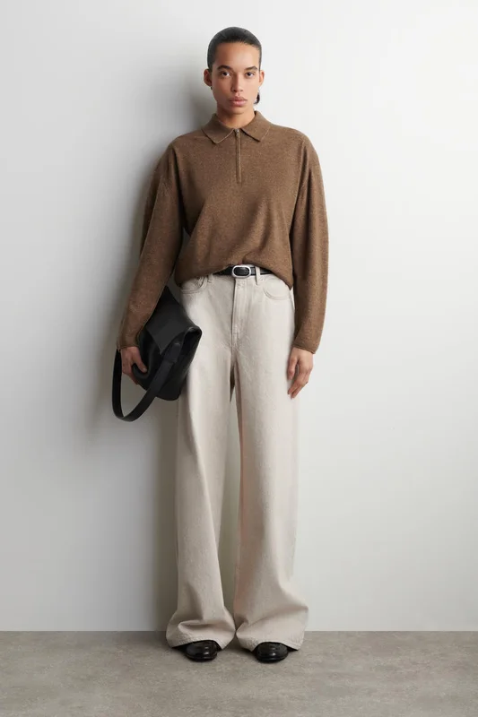 COS Women's Dial Wide-Leg Jeans in Beige