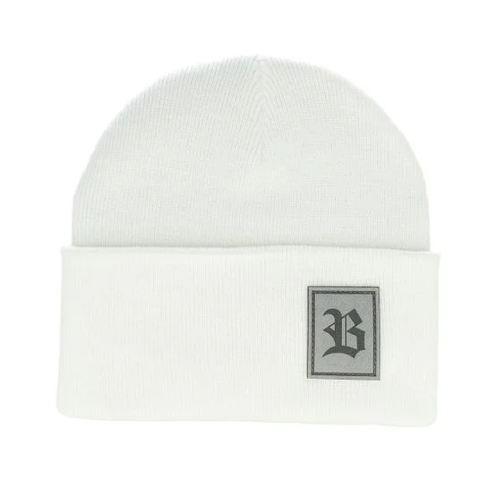 Bearded Man - Old English B Patch White Beanie Cuff White Beanie - @ Hatstore