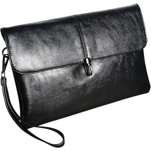 Herre Clutch Taske Læderpung, Dame Håndtaske, Stor Håndtaske Herre, Stor Rejsehåndledstaske Business Taske (Sort)