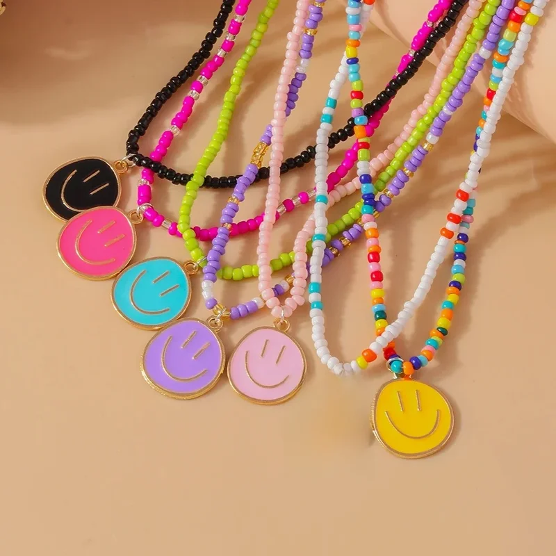 AliExpress - Cute Colorful Bohemia Smile Face Necklace for Women Girls Emoticon Pendant Necklace Party Birthday Jewelry Gifts