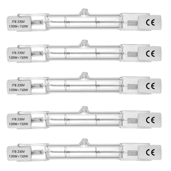 Halogenrör, R7S-sockel, T3 halogenrörlampa, 230V, 120W, 78mm, varmvit - 2800K (5 stycken)