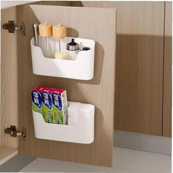 Storage box for kitchen cabinet door, self-adhesive wall-mounted storage box, wardrobe/bathroom/refrigerator drawer