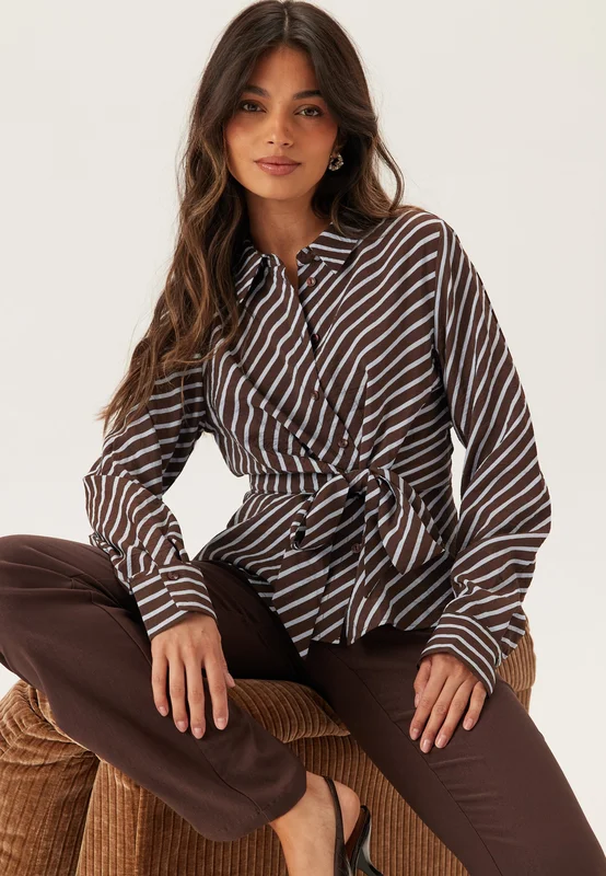 BUBBLEROOM - Tie Detail Shirt - Brown/Striped