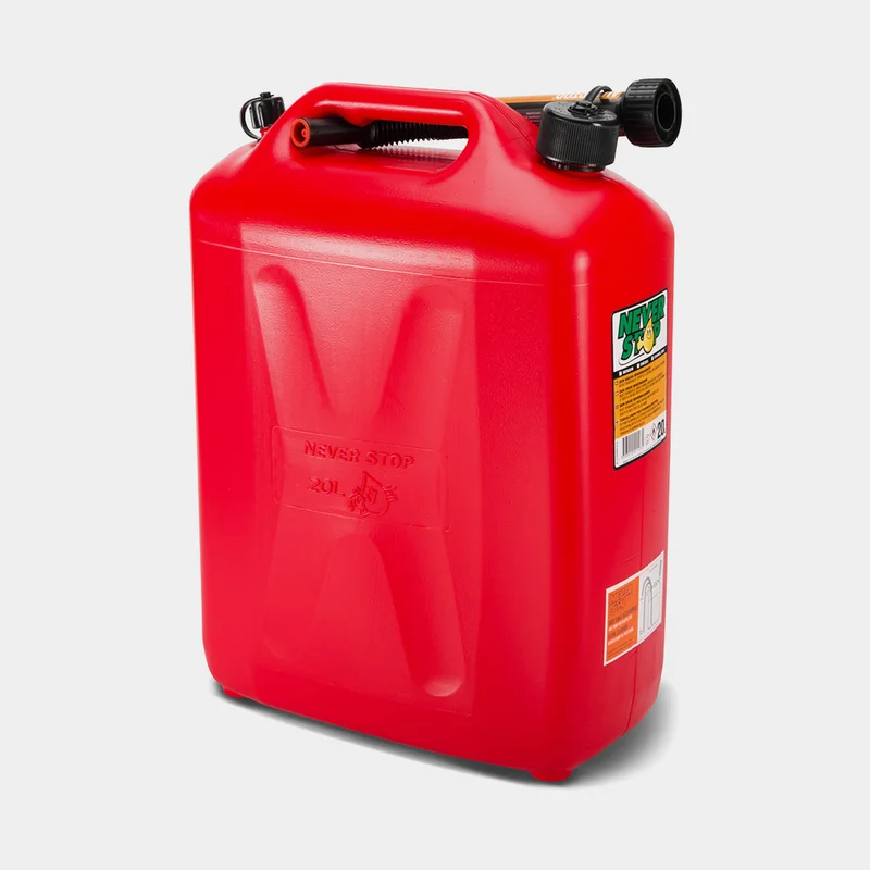 Tanica per benzina / tanica di carburante Never Stop, 20 litri, con beccuccio versatore AutoStop & sfiato, polietilene ad alta densità (HDPE), rossa