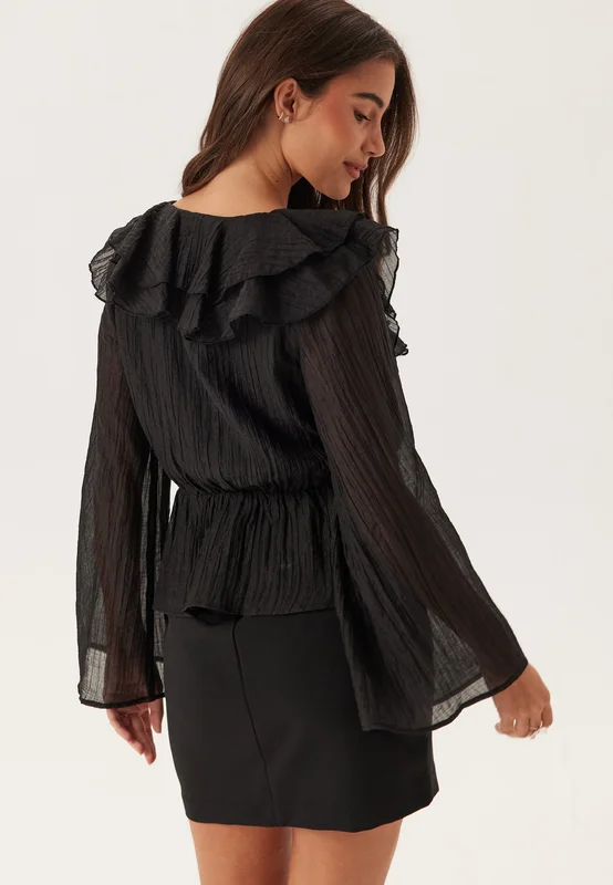 BUBBLEROOM-Ruffle Wide Sleeve Blouse-Black