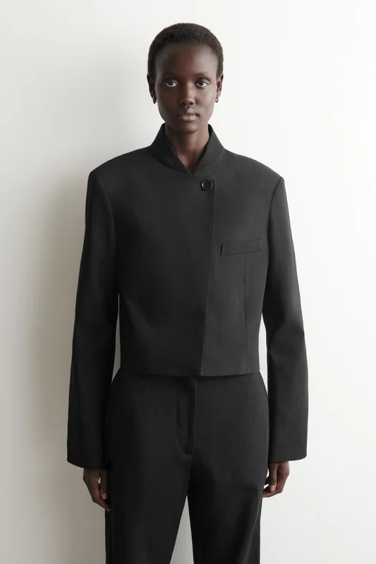 COS Women's Cropped Structured Linen Blazer in Black