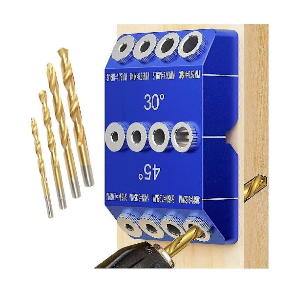 30 45 90 Graders Vinkel Drill Guide Jig, Drill Jig for Vinklede Hull og Rett Hull med 4 Størrelser St