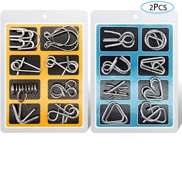 Metal Wire Puzzle Sæt med 16, IQ Test Metal Brain Teaser IQ
