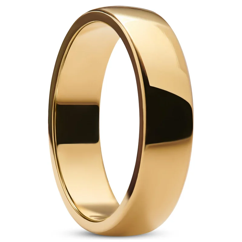 Ferrum | 6 mm Anillo de media caña de acero inoxidable dorado brillante para hombres - Anillos de acero