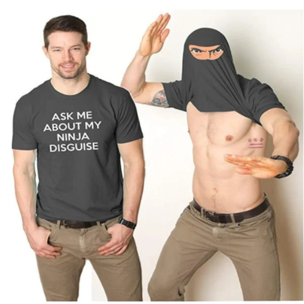 Gave til menn - Spør meg om min Ninja-forkledning T-skjorte med korte ermer mørk grå