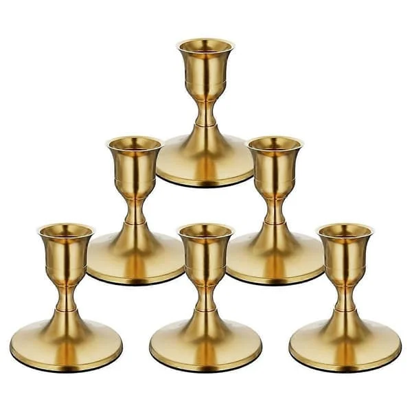 6 stk. Messing Gull Koniske Lysestaker, Vintage Metall Lysestakeholdere for Spisestuebord Midtstykke eller Peishylle