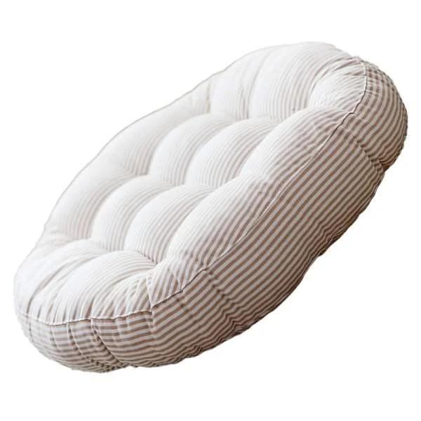 Rund pude i bomuld og hør - Stribet beige i bomuld og hør - 47 cm