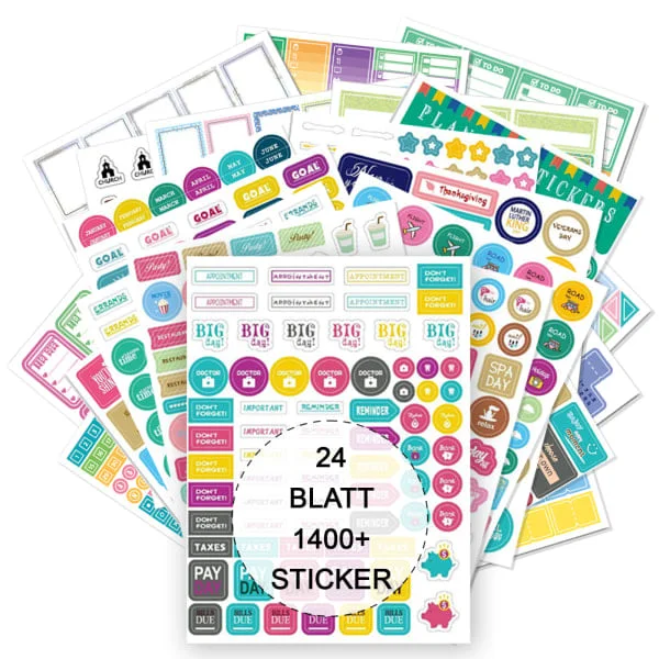 Bullet Journal Stickers, 24 ark/1400+ Planner Stickers Sæt, Scrapbook Stickers Bullet Journal til dagbog, kalender, organizer - Bullet Journal