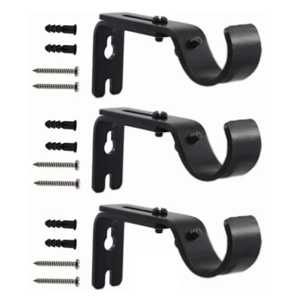 3 STK Justerbare Gardinstang Veggfeste Kroker Jern Enkel Stang Brakett Holder for Veggmontert Gardin Svart