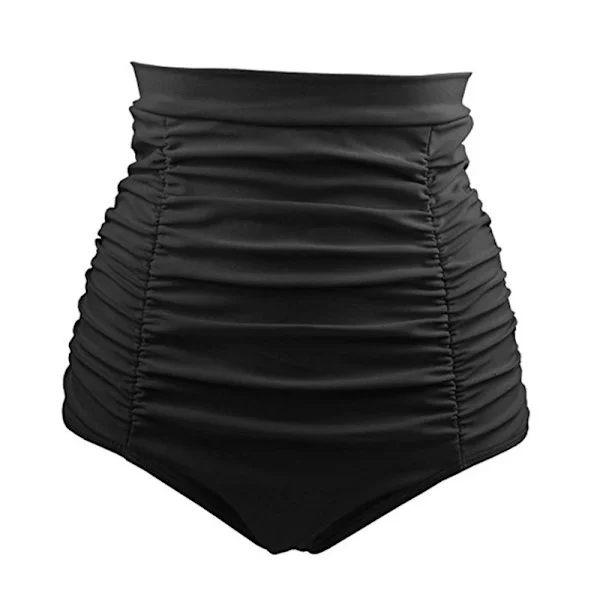 Dame Rynket Højtaljet Bikini Underdel Retro Vintage Bade Sort
