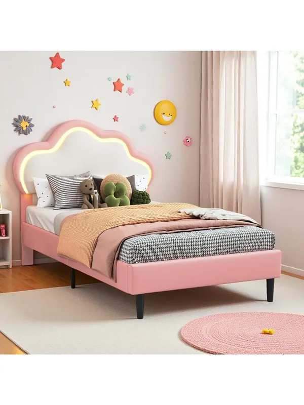 AliExpress - Gepolstertes Bett 90x200 cm, Prinzessinnenbett mit verstellbarem LED-Kopfteil, Mädchenbett, wolkenförmiges Kopfteil