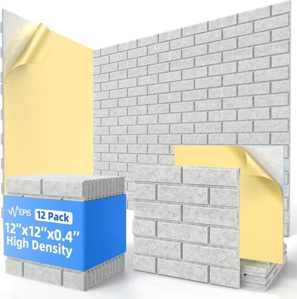 12-pack Acoustic Panels 30x30 cm, Self-Adhesive Soundproofing Foam Tiles for Walls, Sound Absorbing Wall Panels_OF Grey 12Pack-30x30cm