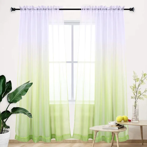 Gröna Ombre Skira Gardiner Barn Flickor Sovrum Skira Tyllgardiner - Set om 55"x102" Grön Ombre