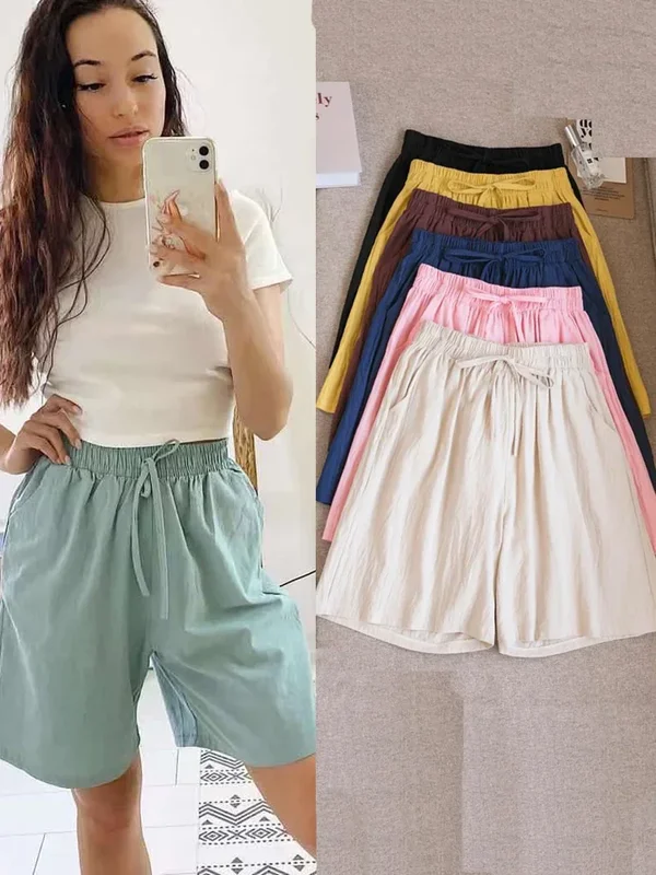 AliExpress - 2024 frauen Baumwolle Shorts, Sommer Casual Solide Zwei Taschen shorts hohe taille lose shorts für mädchen Weiche Coole weibliche shorts