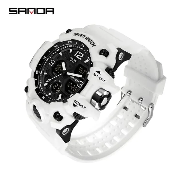 SANDA Military Watches for Men, White Sports Watch LED Digital 50M Waterproof Watch, Multifunctional Men's Watch Relogio Masculino