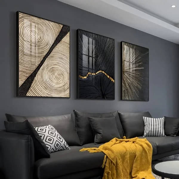 Set med 3 affischer, Geometriska linjer Väggkonst, Abstrakt konst, Canvasmålning, Modern vardagsrumsväggkonst, Utan ram (3 stycken, 50 x 70 cm)