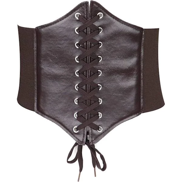 Women's Corset Belt, Wide Elastic Tie Belt, Lace-up Leather Waist Belt