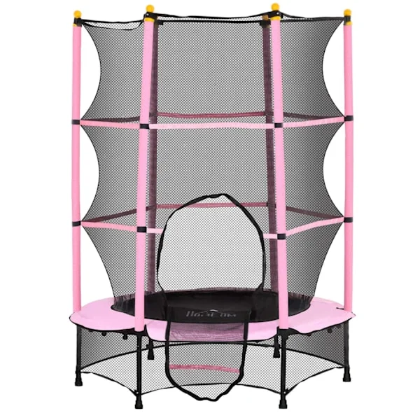Barnstudsmatta Ø140 cm, studsmatta med skyddsnät, kantskydd, trädgårdstrampolin för barn 3-10 år, rymmer upp till 50 kg, rosa