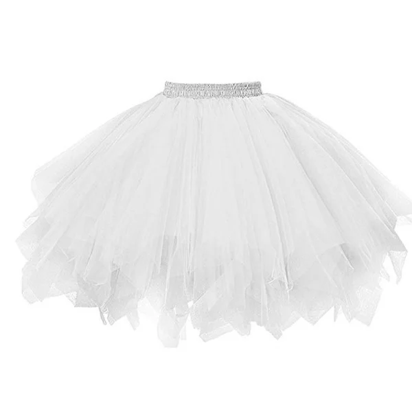 Tyllskjørt Dame Plissert Gaze Kort Skjørt Karneval Danseskjørt for Voksne Tutu Danseskjørt Hvit