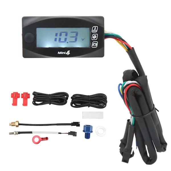 4 i 1 Motorcykel Termometer Motorolja Temp Spänning Tid LCD Digital Display DC12V Universal M20x1.0