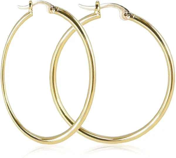 Runde øreringe i titaniumstål til kvinder, allergivenlige, 50 mm (guld, 1 par)