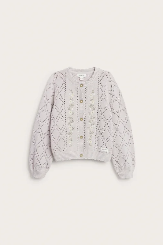 Newbie | Cardigan med broderte blomster Lyselilla 98/104