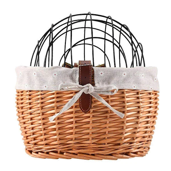 Cat Dog Bicycle Front Handlebar Basket Pet Seat Hand-Woven Basket Bike Basket Pet Cat-Perfect_tfrf