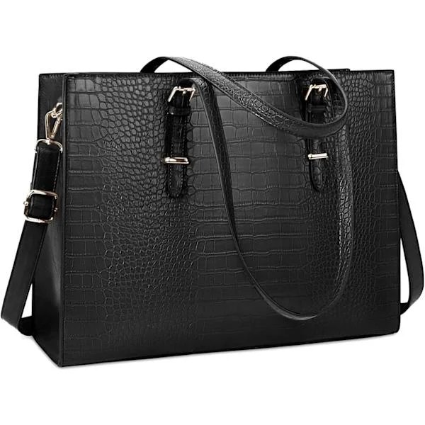 Women's Tote Bag, Large Capacity 15.6 Inch Laptop Bag, Waterproof PU Leather Shoulder Bag, Crossbody Bag for Business, Travel etc.