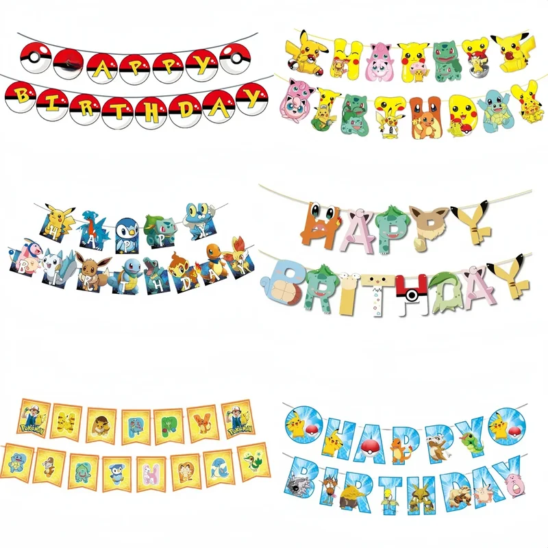 AliExpress - Pokemon Gelukkige Verjaardag Banner Feestdecoratie Pikachu Vlag banner Baby Douche Kids Jongens Gunsten Geschenken Voor Party Decor 
