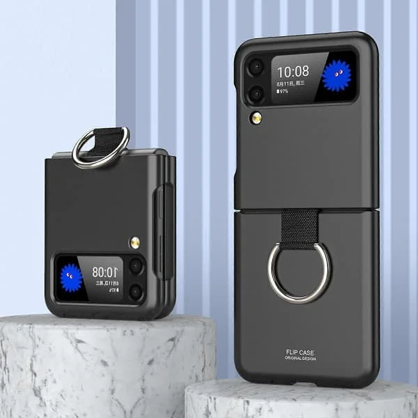 Ringholderdeksel Kompatibel Samsung Galaxy Z Flip 4 Med Ringstativ, Z Flip 4 PC Frostet Deksel Anti-tapt