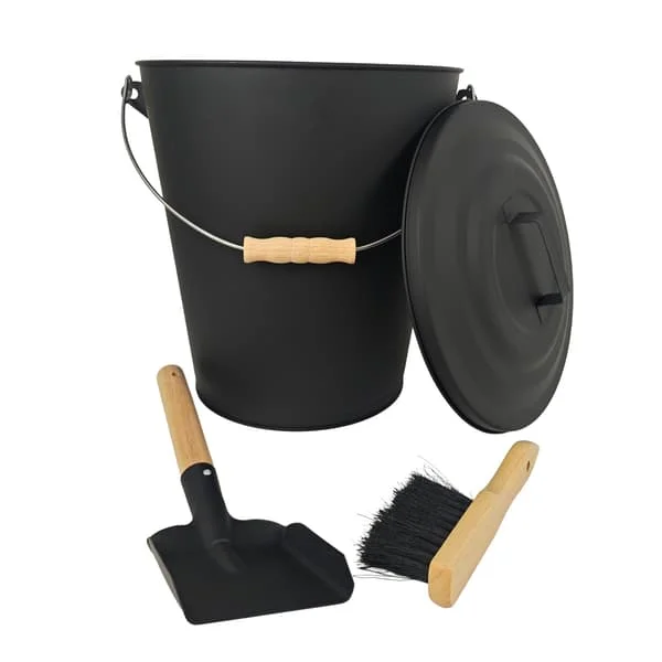 Askhink med borste och spade, svart järn