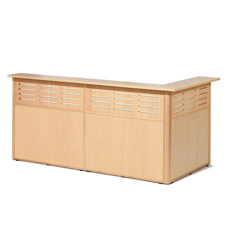 L shape reception counter TREAT, L/H, 3 sections, 2490x1290x1200 mm, beech