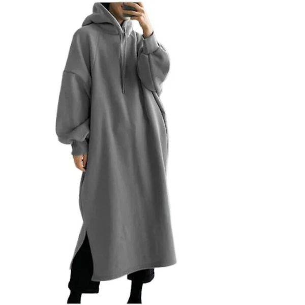 Mjuk Termisk Klänning Hoodie Dam Sweatshirtklänning Med Huvtröja