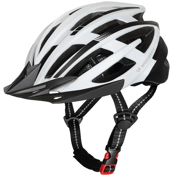 Wozinsky MTB sykkelhjelm med avtagbart visir og USB-lys bak M - svart og hvitt