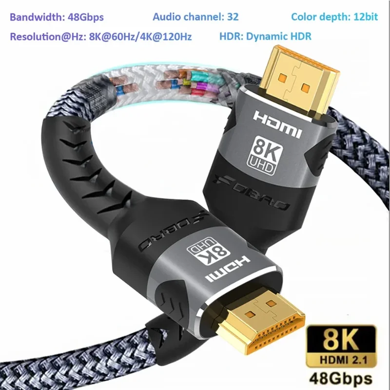 AliExpress - 8K HDMI-Kabel 2.1 48 Gbit/s Hochgeschwindigkeits-HDMI-geflochtenes Kabel-4K bei 120 Hz 8K bei 60 Hz, DTS:X, HDCP 2.2 und 2.3, HDR 10 für 