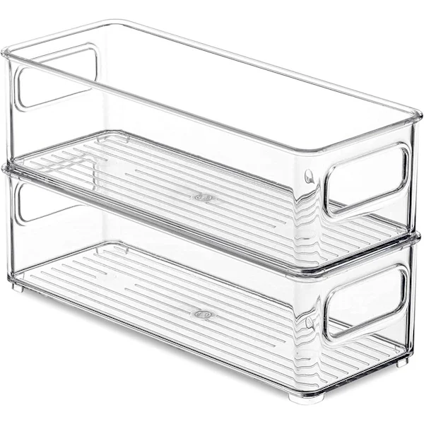 Pakke med 2 klare oppbevaringsbokser for kjøleskap - Kjøkkenoppbevaringsboks med håndtak 25 x 10 x 7,5 cm