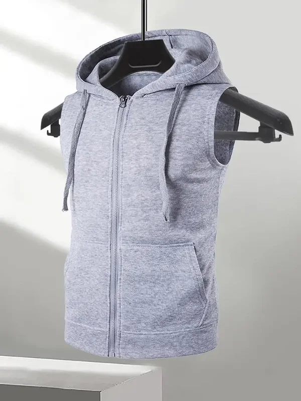 AliExpress - Hommes gilet à capuche veste sans manches fermeture éclair patte gilet cordon sweat à capuche gilet décontracté hommes été Slim Fit sport